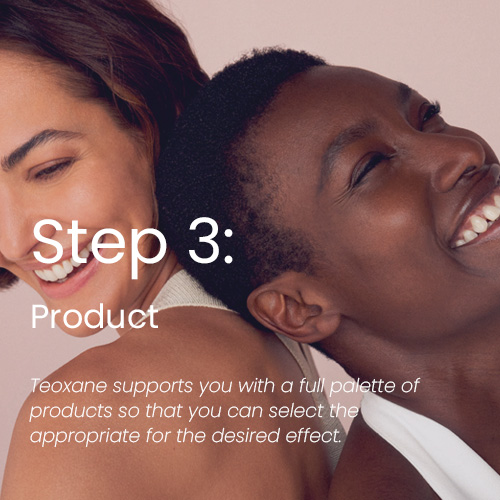 Step 3: Product - Teoxane supports you with a full palette of products so that you can select the appropriate for the desired effect.