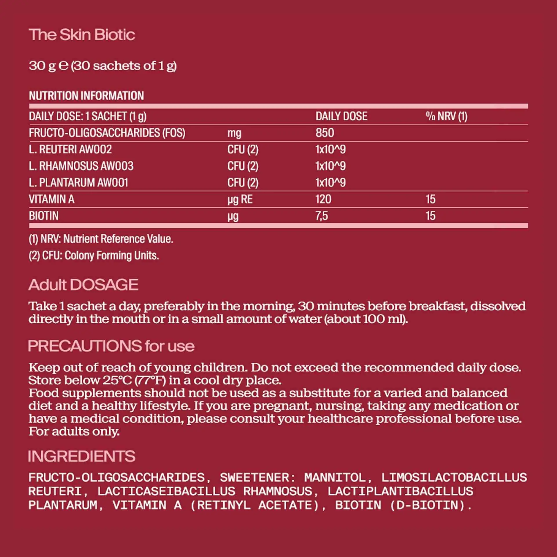 AWvi Skin Biotic nutritional information